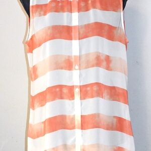 LIZ CLAIRBORNE Orange/White stripped Women's Blouse size M